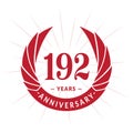 192 years anniversary design template. Elegant anniversary logo design. 192 years logo. Royalty Free Stock Photo