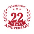 22 years anniversary celebration logotype. 22nd anniversary logo. Vector and illustration.