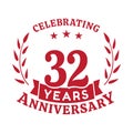 32 years anniversary celebration logotype. 32nd anniversary logo. Vector and illustration.