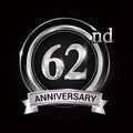 62nd silver anniversary logo with ribbon and ring