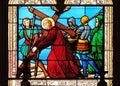 2nd Stations of the Cross, Jesus is given his cross, stained glass windows in the Saint Eugene - Saint Cecilia Church, Paris Royalty Free Stock Photo