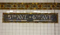 42nd Street Bryant Park/Fifth Avenue Subway Station mosaic in Midtown Manhattan Royalty Free Stock Photo