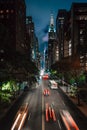 42nd Street at night from Tudor City, in Midtown Manhattan, New York City Royalty Free Stock Photo