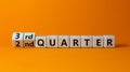 From 2nd to 3rd quater symbol. Turned wooden cubes and changed words `2nd quater` to `3rd quater`. Beautiful orange table, ora