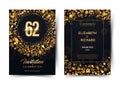 62nd years birthday vector black paper luxury invitation double card. Sixty two years wedding anniversary celebration