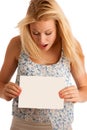 Nde woman holding a blank white board in her hands for promotion Royalty Free Stock Photo