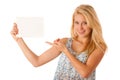 Nde woman holding a blank white board in her hands for promotion Royalty Free Stock Photo