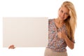 Nde woman holding a blank white board in her hands for promotion Royalty Free Stock Photo