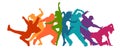 Detailed illustration silhouettes of expressive dance people dancing. Jazz funk, hip-hop, house dance lettering. Dancer.