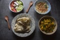 ndian veg lunch rumali roti or Indian bread and alu jeera or potato masala served Royalty Free Stock Photo