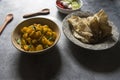 ndian veg lunch rumali roti or Indian bread and alu jeera or potato masala served Royalty Free Stock Photo