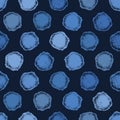 Ndigo blue hand drawn spotted polka dot circles seamless pattern. Sketchy dotty vector illustration.