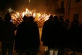 The `Ndocciata evocative rite of fire, with wooden torches over three meters high, heritage of Italy for tradition, Agnone, Italy