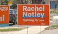 An NDP Rachel Notley election sign on the street