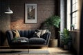 ndustrial loft living room interior with sofa,chair and brick wall.3d rendering Royalty Free Stock Photo