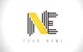 NE Black Lines Letter Logo. Creative Line Letters Vector Templat