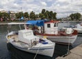 Nea Artaki, Evia island, Greece. July 2019: Fishing boat on a sunny afternoon on the calm Aegean Sea on the island of Evia, Greece