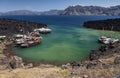 Nea Kameni volcanic island in Santorini, Greece