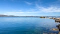 Nea Makri, Attica Greece. Panoramic view of vast Aegean calm sea with rocky formation in water