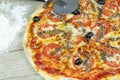 Neapolitan pizza anchovy pizza, tomato and olives Royalty Free Stock Photo