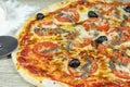 Neapolitan pizza anchovy pizza, tomato and olives Royalty Free Stock Photo