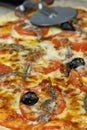 Neapolitan pizza anchovy pizza, tomato and olives Royalty Free Stock Photo