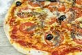 Neapolitan pizza anchovy pizza, tomato and olives Royalty Free Stock Photo