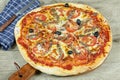 Neapolitan pizza anchovy pizza, tomato and olives Royalty Free Stock Photo