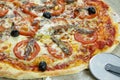 Neapolitan pizza anchovy pizza, tomato and olives Royalty Free Stock Photo