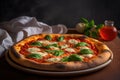 Neapolitan pizza margherita. Traditional Pizza Margherita with olive oil. Italian homemade pizza with fresh mozzarella