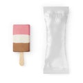 Neapolitan popsicle and clean package isolated. 3D rendering and photo Royalty Free Stock Photo