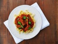 Neapolitan ragu with tagliatelle pasta overhead Royalty Free Stock Photo