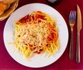 Neapolitano pasta with cheese served on platter Royalty Free Stock Photo