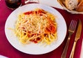 Neapolitano pasta with cheese served on platter Royalty Free Stock Photo