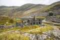 Near Blaenau Ffestiniog, Gwynedd. Llyn Cwmorthin with the ruin of Cwmorthin Terrace, the Compressor House and the quarry in the