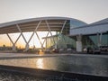 Near the entrance to the modern comfortable airport named Platov are cars waiting for passengers