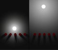 Near and far lighting. Optics. Shadows changing experiment scheme. Illustration. Royalty Free Stock Photo