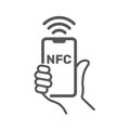 Near field communication, NFC mobile phone, NFC payment with mobile phone smartphone flat vector icon for apps and Royalty Free Stock Photo