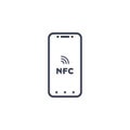 Near field communication, NFC mobile phone, NFC payment with mobile phone smartphone flat vector icon for apps and websites on Royalty Free Stock Photo