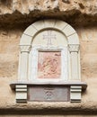 Icon - bas-relief on the wall in the courtyard of the monastery of St. George Hosevit Mar Jaris in Wadi Kelt near Mitzpe Yeriho Royalty Free Stock Photo