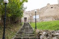 The staircase leading to the fortress wall of the Rupea Citadel on the road between Sighisoara and Brasov in Romania