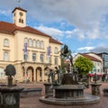 Sindelfingen, Baden Wurttemberg/Germany - May 11, 2019: City Gallery building, Stadtgalerie and market fountain