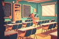 Nearby Empty university classroom with desks and chairs Royalty Free Stock Photo