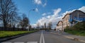 The historic railway station in Ostrowiec Swietokrzyski under a blue sky. Royalty Free Stock Photo