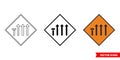 Nearside lane of four closed roadworks sign icon of 3 types color, black and white, outline. Isolated vector sign symbol