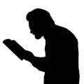 Nearsighted man reading from book