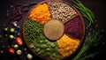 Neat arrangement showcasing different types of lentils and pulses
