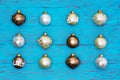 Neat array of metallic Christmas tree ornaments Royalty Free Stock Photo