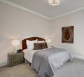 Neat bedroom interior in gray and brown tones Royalty Free Stock Photo