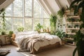 a neat bedroom with natural light and green plants Royalty Free Stock Photo